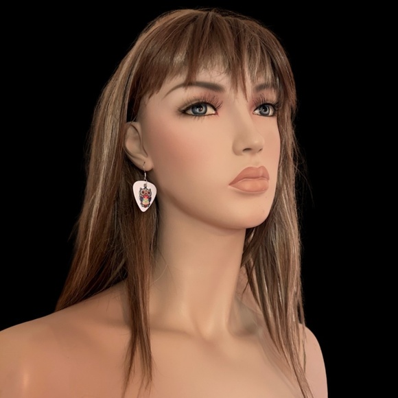 Handcrafted Earrings Repurposed Guitar Picks Wise is the Owl Silver Plate Wires - Picture 7 of 10
